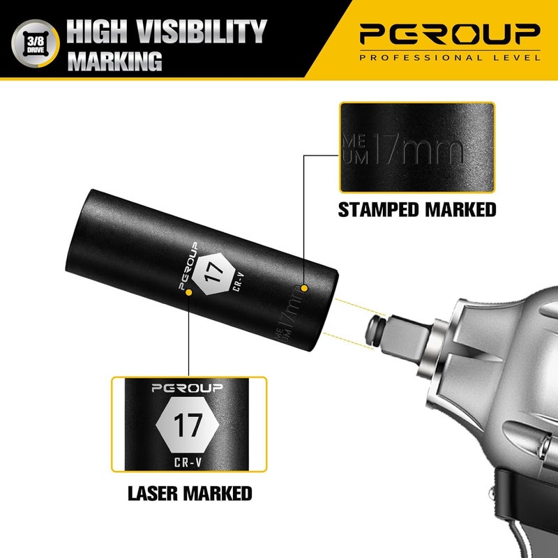 pgroup 3/8” Drive Deep Impact Socket, Metric(17mm socket), 6-Point, Cr-V Steel With Black Manganese Phosphate Coating - Image 5